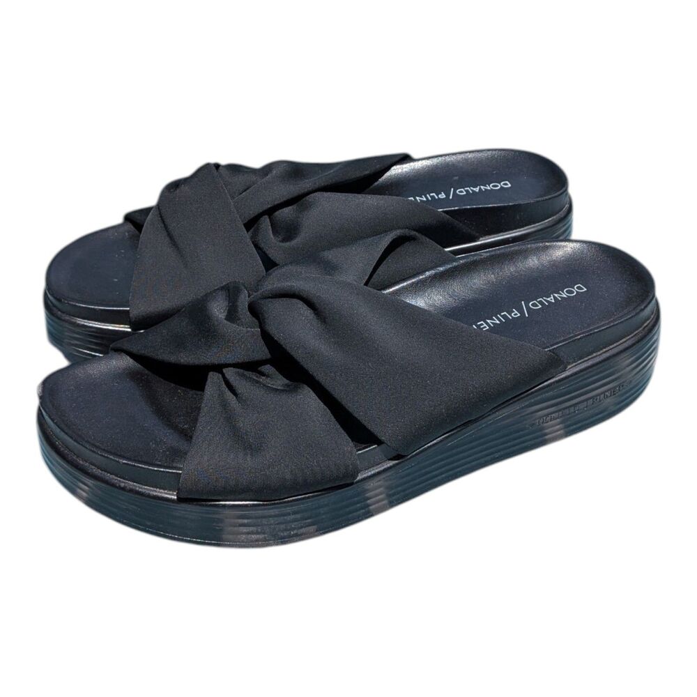 Donald J Pliner Folley Black Knotted Platform Wedge Slide Sandals Women's 7.5 M